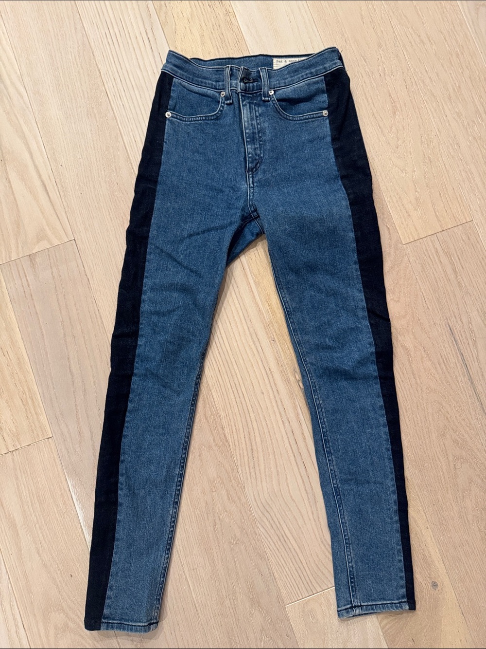Rag & Bone Slim Two-Tone Side-Panel Skinny Jeans - Blue/Dark Blue - size 25